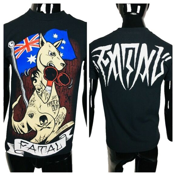 Vintage Fatal Streetwear Graphic Tee Skulls Tattoos Boxing Kangaroo Aussie Flag - Picture 1 of 6